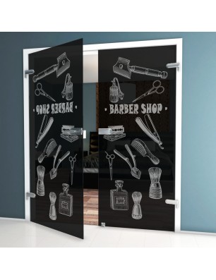 Ganzglastür Barber Shop Gelasert Auf Grauglas