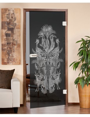 Ganzglastür Safari Gelasert Auf Grauglas