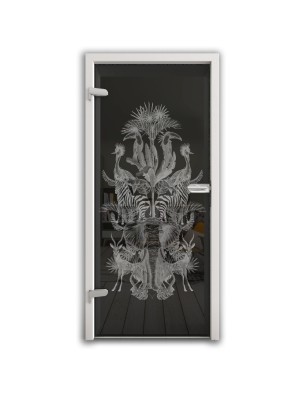 Ganzglastür Safari Gelasert Auf Grauglas