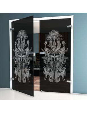 Ganzglastür Safari Gelasert Auf Grauglas