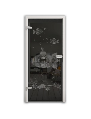 Ganzglastür Kid U-Boot Gelasert Auf Grauglas