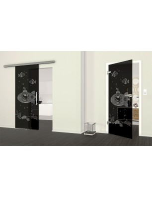 Ganzglastür Kid U-Boot Gelasert Auf Grauglas