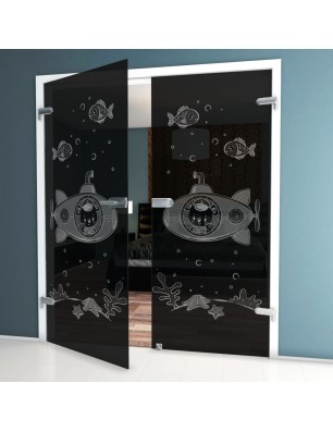 Ganzglastür Kid U-Boot Gelasert Auf Grauglas