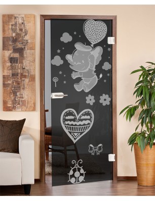 Ganzglastür Kid Elefant 2 Gelasert Auf Grauglas