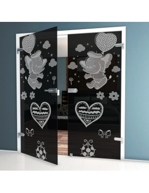 Ganzglastür Kid Elefant 2 Gelasert Auf Grauglas