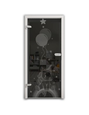 Ganzglastür Kid Pferd Gelasert Auf Grauglas