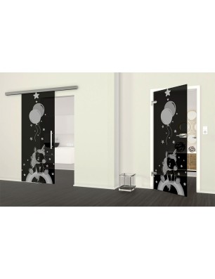 Ganzglastür Kid Pferd Gelasert Auf Grauglas