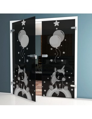 Ganzglastür Kid Pferd Gelasert Auf Grauglas