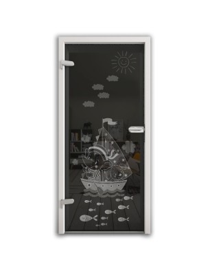 Ganzglastür Kid Boot Gelasert Auf Grauglas