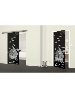 Ganzglastür Kid Boot Gelasert Auf Grauglas