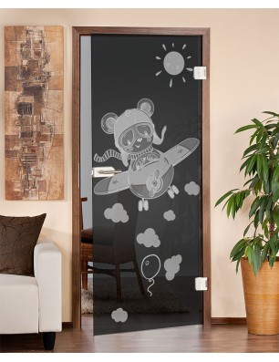 Ganzglastür Kid Flugzeug Gelasert Auf Grauglas