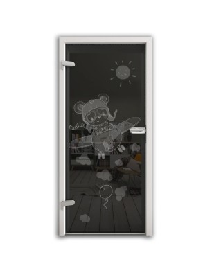 Ganzglastür Kid Flugzeug Gelasert Auf Grauglas