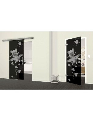 Ganzglastür Kid Flugzeug Gelasert Auf Grauglas