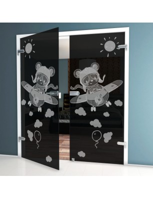 Ganzglastür Kid Flugzeug Gelasert Auf Grauglas