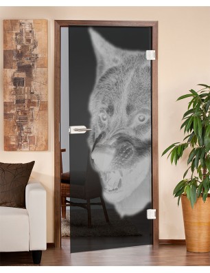 Ganzglastür Wolf Gelasert Auf Grauglas