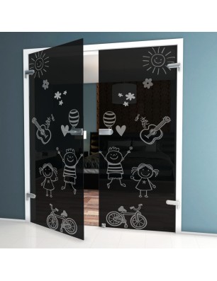 Ganzglastür Kid Happy Gelasert Auf Grauglas