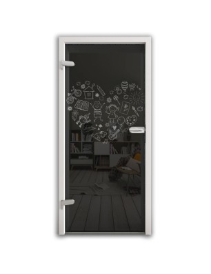 Ganzglastür Kid Herz Gelasert Auf Grauglas