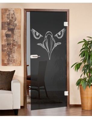 Ganzglastür Eagle Eye Gelasert Auf Grauglas