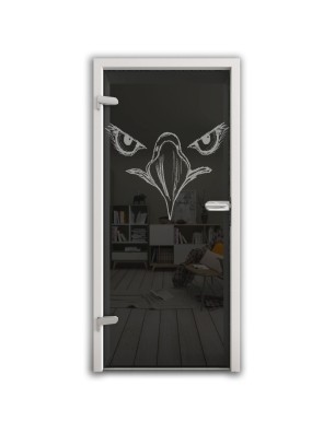 Ganzglastür Eagle Eye Gelasert Auf Grauglas