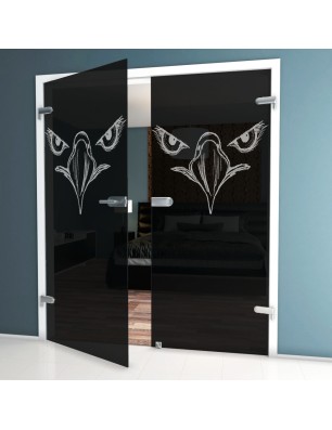 Ganzglastür Eagle Eye Gelasert Auf Grauglas