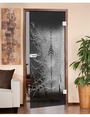 Ganzglastür Abstrakt 7 Gelasert Auf Grauglas