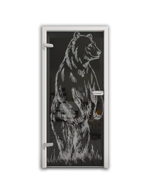 Ganzglastür Bär Gelasert Auf Grauglas