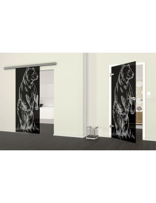 Ganzglastür Bär Gelasert Auf Grauglas