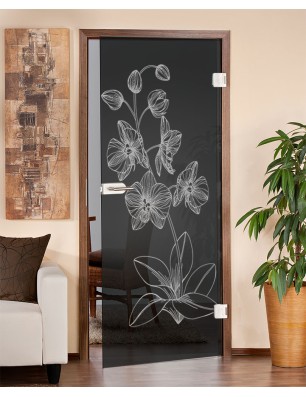 Ganzglastür Blume 9 Gelasert Auf Grauglas