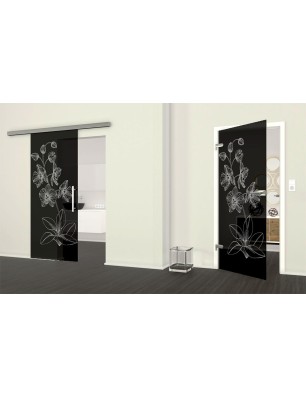 Ganzglastür Blume 9 Gelasert Auf Grauglas