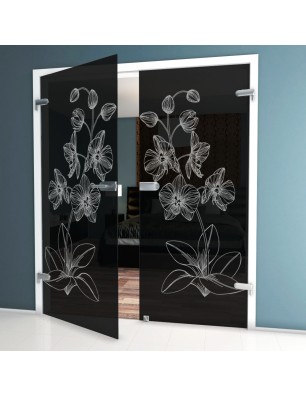 Ganzglastür Blume 9 Gelasert Auf Grauglas