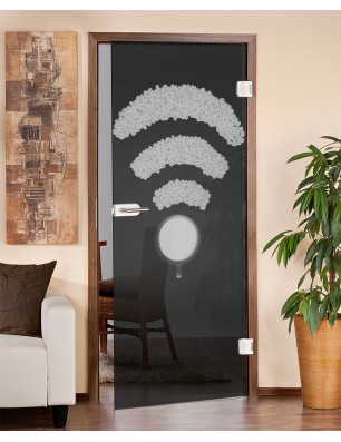 Ganzglastür Kaffee - Wifi Gelasert Auf Grauglas