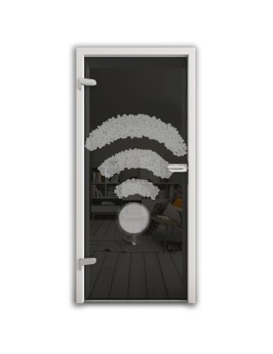 Ganzglastür Kaffee - Wifi Gelasert Auf Grauglas