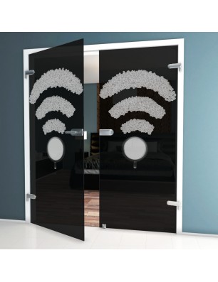 Ganzglastür Kaffee - Wifi Gelasert Auf Grauglas