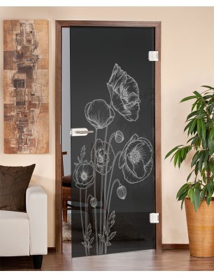 Ganzglastür Blume 10 Gelasert Auf Grauglas