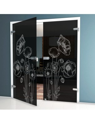 Ganzglastür Blume 10 Gelasert Auf Grauglas