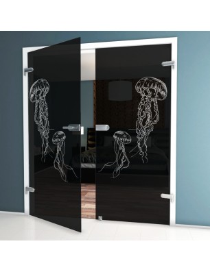 Ganzglastür Qualle Gelasert Auf Grauglas