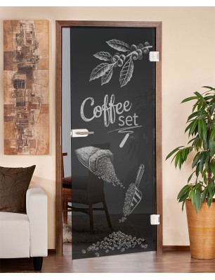Ganzglastür Coffee Set Gelasert Auf Grauglas