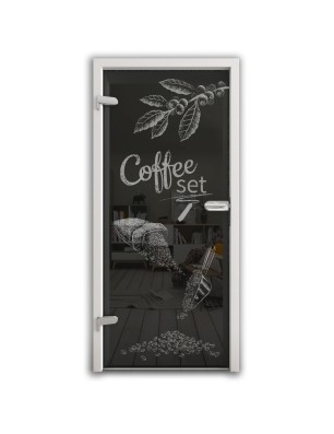 Ganzglastür Coffee Set Gelasert Auf Grauglas