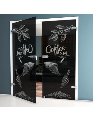 Ganzglastür Coffee Set Gelasert Auf Grauglas