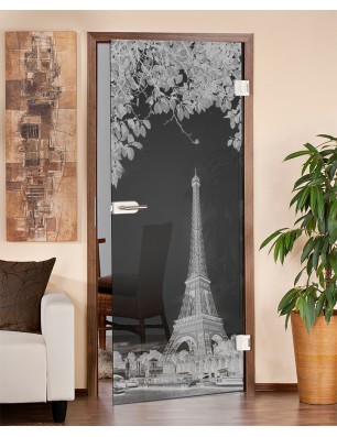 Ganzglastür Eifelturm 2 Gelasert Auf Grauglas