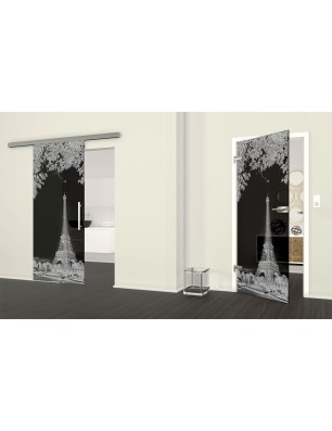 Ganzglastür Eifelturm 2 Gelasert Auf Grauglas