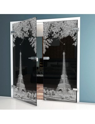 Ganzglastür Eifelturm 2 Gelasert Auf Grauglas