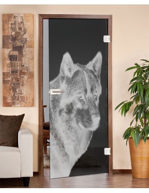 Ganzglastür Wolf 5 Gelasert Auf Grauglas
