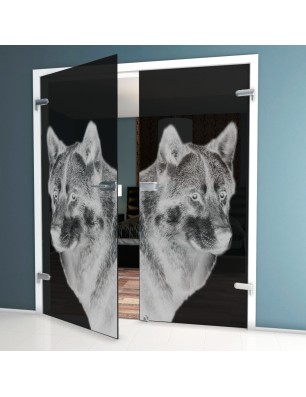 Ganzglastür Wolf 5 Gelasert Auf Grauglas