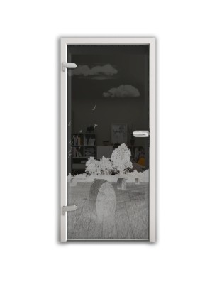 Ganzglastür Ernte II Gelasert Auf Grauglas