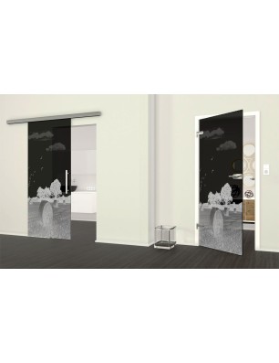 Ganzglastür Ernte II Gelasert Auf Grauglas