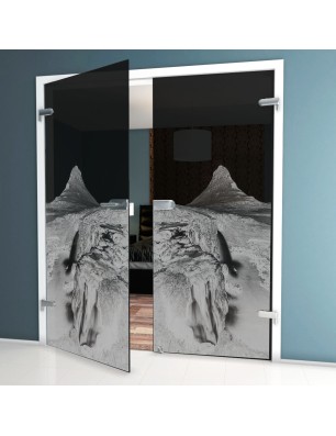 Ganzglastür Berg Gelasert Auf Grauglas