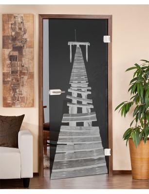 Ganzglastür Steg II Gelasert Auf Grauglas