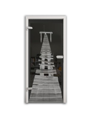 Ganzglastür Steg II Gelasert Auf Grauglas