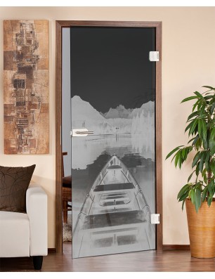 Ganzglastür Boot Gelasert Auf Grauglas